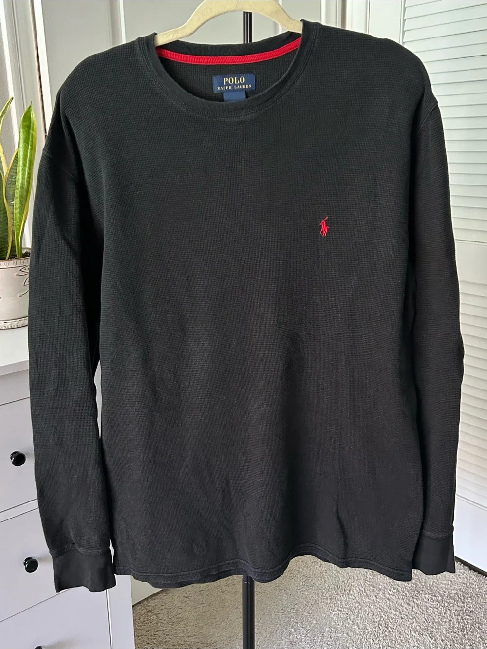 Polo by Ralph Lauren Black Long-Sleeve Crewneck with Red Pony Accent